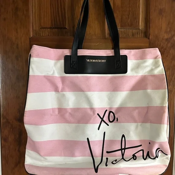 Victoria Secret Pink Striped Tote Bag XO - Picture 2 of 8